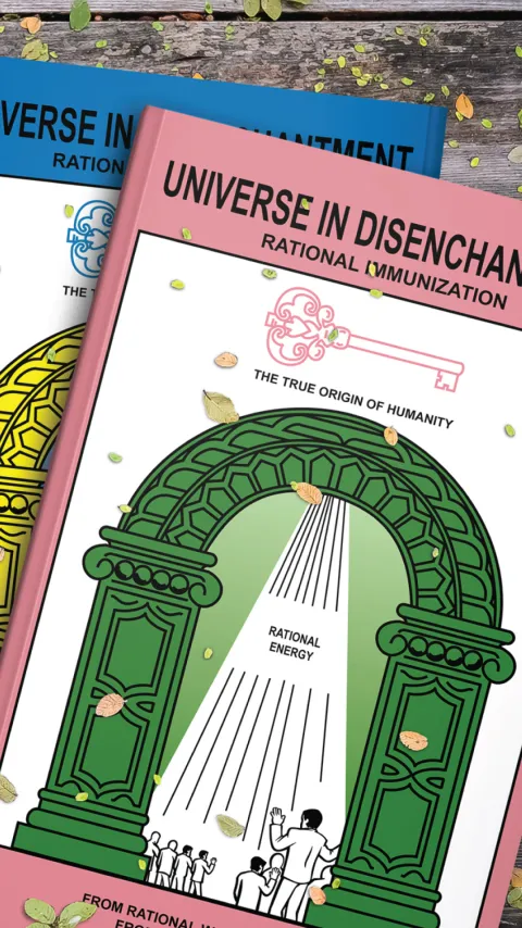 The official cover of Universe in Disenchantment – Volume 9, unveiling the knowledge of the true Rational origin of life.
